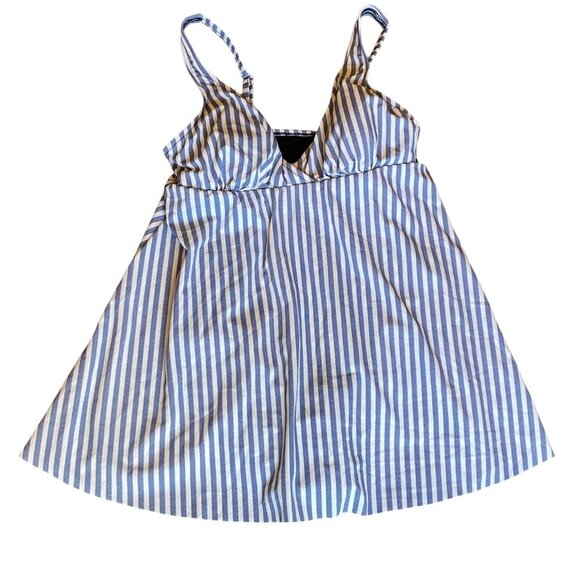 New Roatan Striped One-Piece Swim Dress Sz M Blue & White #96R - Picture 5 of 10